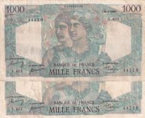 France 1000 Francs Minerva and Hercules - 1950  - Pair of false - Serial S.403 Number 44520 - False called Rocher and Versini
