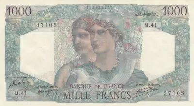 France 1000 Francs Minerve and Hercule - 14/06/1945 - aUNC -P.130
