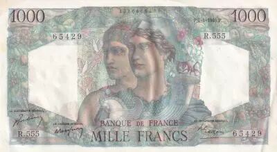 France 1000 Francs Minerve et Hercule - 07-04-1949 - S�rie R.555 n�65429 - SPL