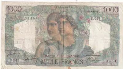 France 1000 Francs Minerve et Hercule - 20-04-1950 - S�rie U.647 - F.41.32