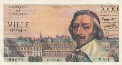 France 1000 Francs Richelieu - 07-03-1957 S�rie K.314 - SUP