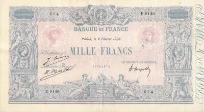 France 1000 Francs Rose et Bleu - 08-02-1926 - S�rie E.2149 - TTB
