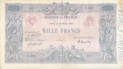 France 1000 Francs Rose et Bleu - 18-02-1921 - S�rie E.1521 - TTB