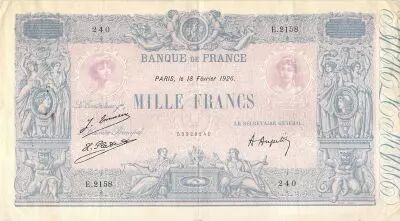 France 1000 Francs Rose et Bleu - 18-02-1926 - S�rie E.2158 - TTB