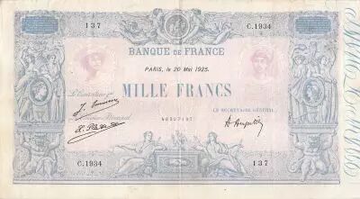 France 1000 Francs Rose et Bleu - 20-05-1925 - S�rie C.1934 - PTTB