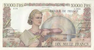 France 10000 Francs - French genius - 30-11-1950 - Serial J.1024