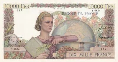France 10000 Francs Woman with globe and book - 1954 Serial S.6604