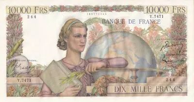 France 10000 Francs Young woman with book and globe - 04-11-1954 - Serial Y.7471