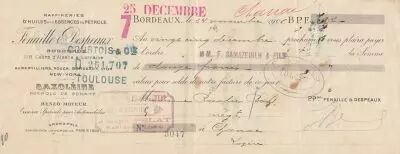 France 12 francs - Bank cheque receipt - Fenaille et Despeaux - 24-11-1906