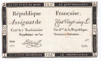 France 125 Livres - 7 Vendémiaire An II - 1793 - Sign. Le Claireff - TTB