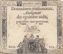 France 15 sols - Femmes, bonnet phygien (24-10-1792) - Sign. Buttin - Série 119