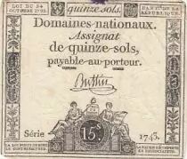 France 15 sols - Femmes, bonnet phygien (24-10-1792) - Sign. Buttin - S&eacute;rie 1743