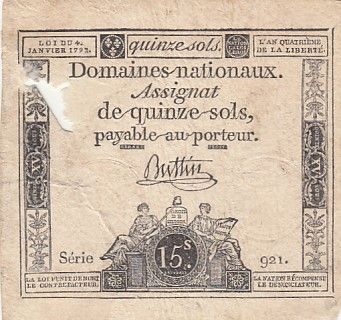 France 15 sols - French Revolution (04-01-1792) - Sign. Buttin - Serial 921