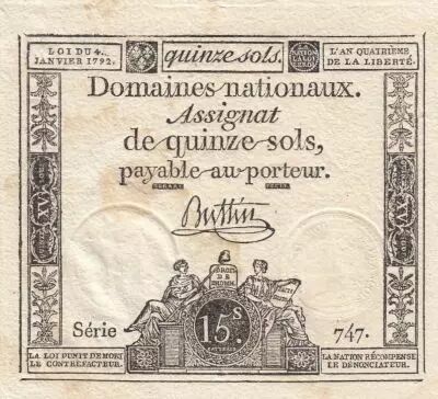 France 15 Sols - Libert� et Droit - 04-01-1792 - Sign. Buttin - S�rie 747