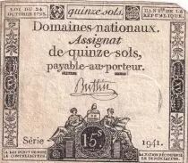 France 15 Sols - Libert&eacute; et Droit - 24-10-1792 - Sign. Buttin - S&eacute;rie 1941
