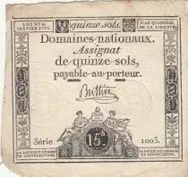 France 15 sols - Libert&eacute; et Droit (04-01-1792) - Sign. Buttin - S&eacute;rie 1003