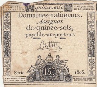 France 15 sols - Libert et Droit (04-01-1792) - Sign. Buttin - Srie 1805