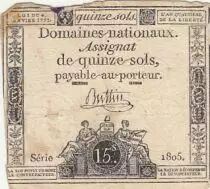 France 15 sols - Libert&eacute; et Droit (04-01-1792) - Sign. Buttin - S&eacute;rie 1805