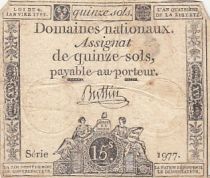 France 15 sols - Liberté et Droit (04-01-1792) - Sign. Buttin - Série 1977