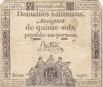 France 15 sols - Libert&eacute; et Droit (04-01-1792) - Sign. Buttin - S&eacute;rie 1977
