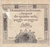 France 15 sols - Libert&eacute; et Droit (04-01-1792) - Sign. Buttin - S&eacute;rie 921