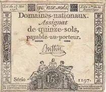 France 15 Sols - Libert&eacute; et Droit (23-05-1793) - Sign. Buttin - S&eacute;rie 1197