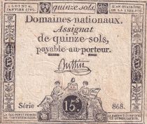 France 15 Sols - Liberté et Droit 04-01-1792 - Série 868 - Sign. Buttin