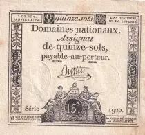 France 15 Sols - Libert&eacute; et Droit 04-01-1792 - Sign. Buttin - S&eacute;rie 1920