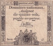 France 15 Sols - Liberty and Justice - 24-10-1792 - Sign. Buttin - Serial 45 - P. A.54