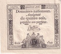France 15 Sols - Liberty and Justice 1792 - Serial 1399 - Sign. Buttin