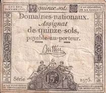 France 15 Sols - Liberty and Justice 1792 - VF - Sign. Buttin