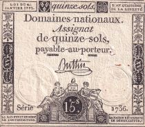 France 15 Sols - Liberty and Justice 1792 - VF+ to XF - Sign. Buttin