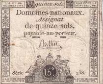France 15 Sols - Liberty and Justice 1792 - VF+ to XF - Sign. Buttin