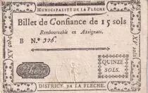 France 15 Sols - Sarthe - Municipalit&eacute; de la Fl&egrave;che - Serial B - 1791