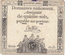 France 15 sols - Women, Liberty cap (24-10-1792) - Sign. Buttin - Serial 1743