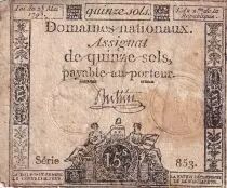 France 15 Sols - Women seated with Liberty cap on pole (1793-05-23) - F to VF - Sign. Buttin