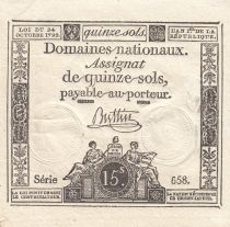 France 15 Sols French Revolution - Sign. Buttin - Serial 658