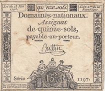France 15 Sols French Revolution (23-05-1793) - Sign. Buttin - Serial 1197
