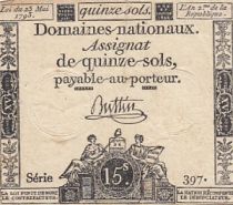 France 15 Sols French Revolution (23-05-1793) - Sign. Buttin - Serial 397