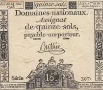 France 15 Sols French Revolution (23-05-1793) - Sign. Buttin - Serial 397