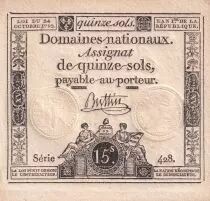 France 15 sols Libert&eacute; et Droit (24-10-1792) - Sign. Buttin - S&eacute;rie 428