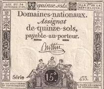 France 15 sols Libert&eacute; et Droit (24-10-1792) - Sign. Buttin - S&eacute;rie 433