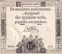 France 15 sols Libert&eacute; et Droit (24-10-1792) - Sign. Buttin - S&eacute;rie 473