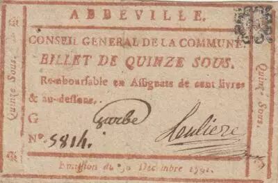 France 15 sous - Somme - Abbeville County Council - 30-12-1791 -Num�ro 5814