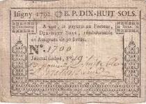 France 18 Sols - Calvados - Isigny - Bon pour - 1792 - Rare