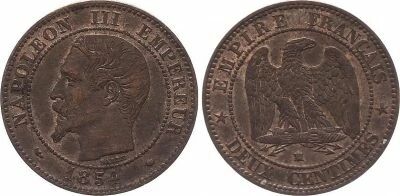 France 2 Centimes Napoleon III - Nude Head - 1854 MA Marseille