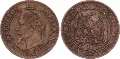 France 2 Centimes Napol�on III - T�te Laur�e - 1862 A Paris