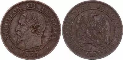 France 2 Centimes Napol�on III - T�te nue - 1855 BB Strasbourg - Chien