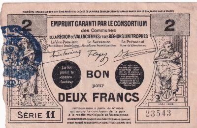 France 2-franc emergency note - May 1916 - Valenciennes - Series 11
