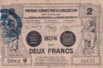 France 2-franc emergency note - May 1916 - Valenciennes - Series 9